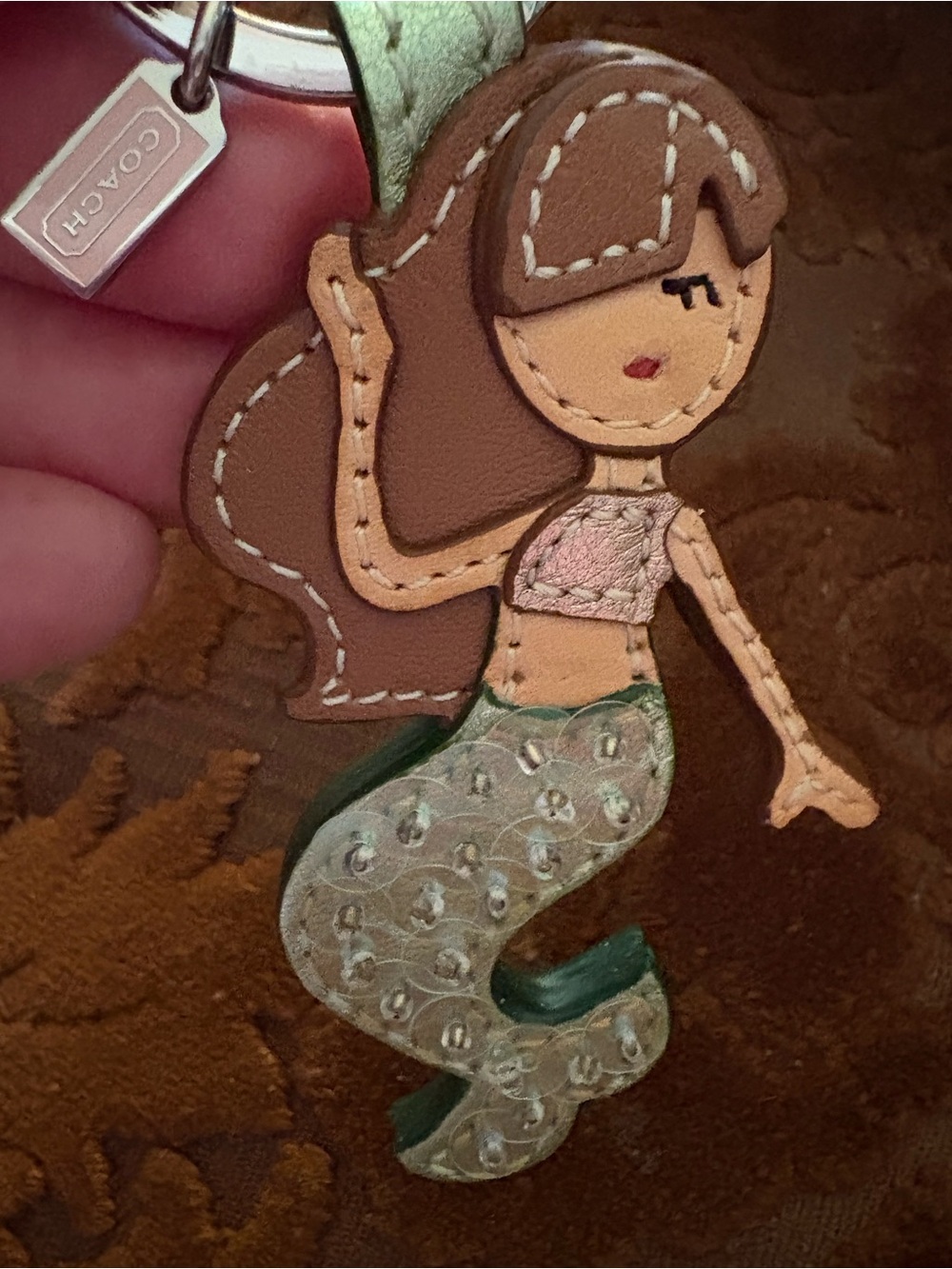 RARE COACH IRIDESCENT SEQUINED LEATHER MERMAID BAG CHARM KEYCHAIN HTF Y2K - Picture 5 of 5
